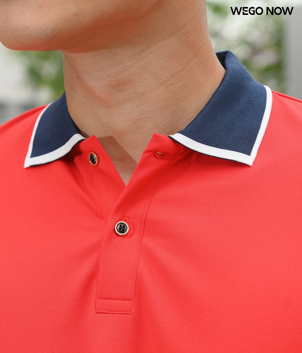 Áo phông thun đồng phục Minimal Polo: Màu đỏ tươi cổ dệt xanh đen viền trắng 02 - Ảnh 3