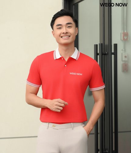 Áo phông thun đồng phục Minimal Polo: Màu đỏ tươi phối trắng lé 3 đỏ tươi 03