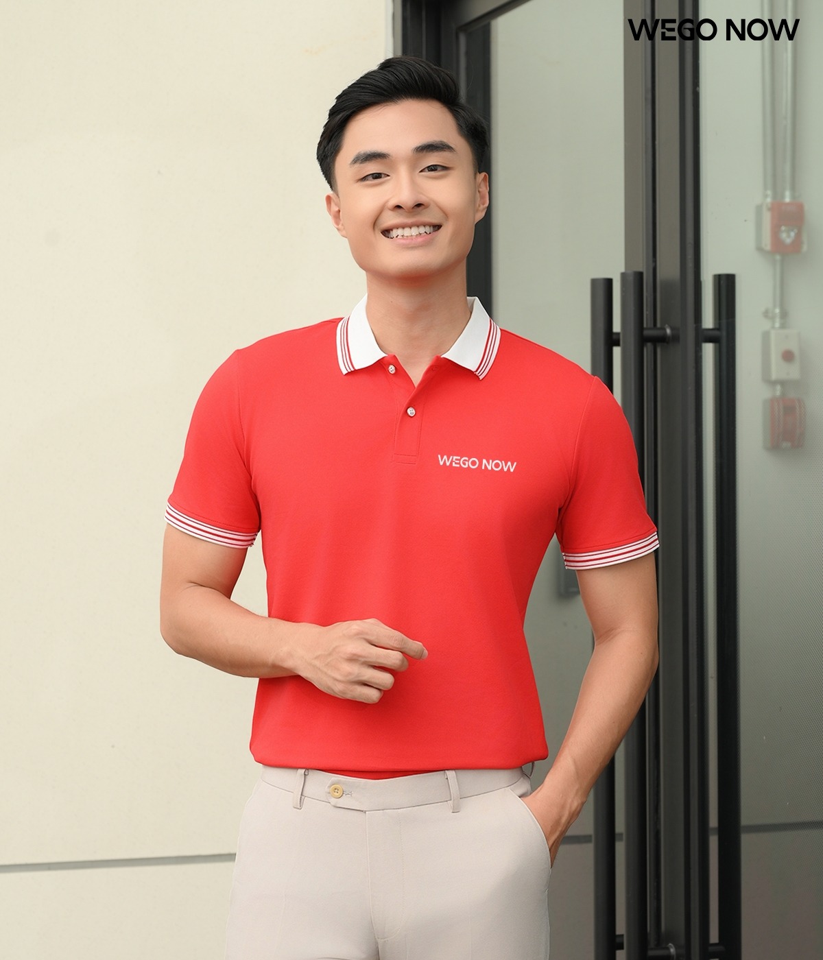 Áo phông thun đồng phục Minimal Polo: Màu đỏ tươi phối trắng lé 3 đỏ tươi 03