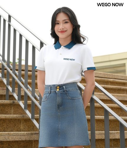 Áo phông thun đồng phục Minimal Polo: Màu trắng phối cổ dệt màu cổ vịt 01