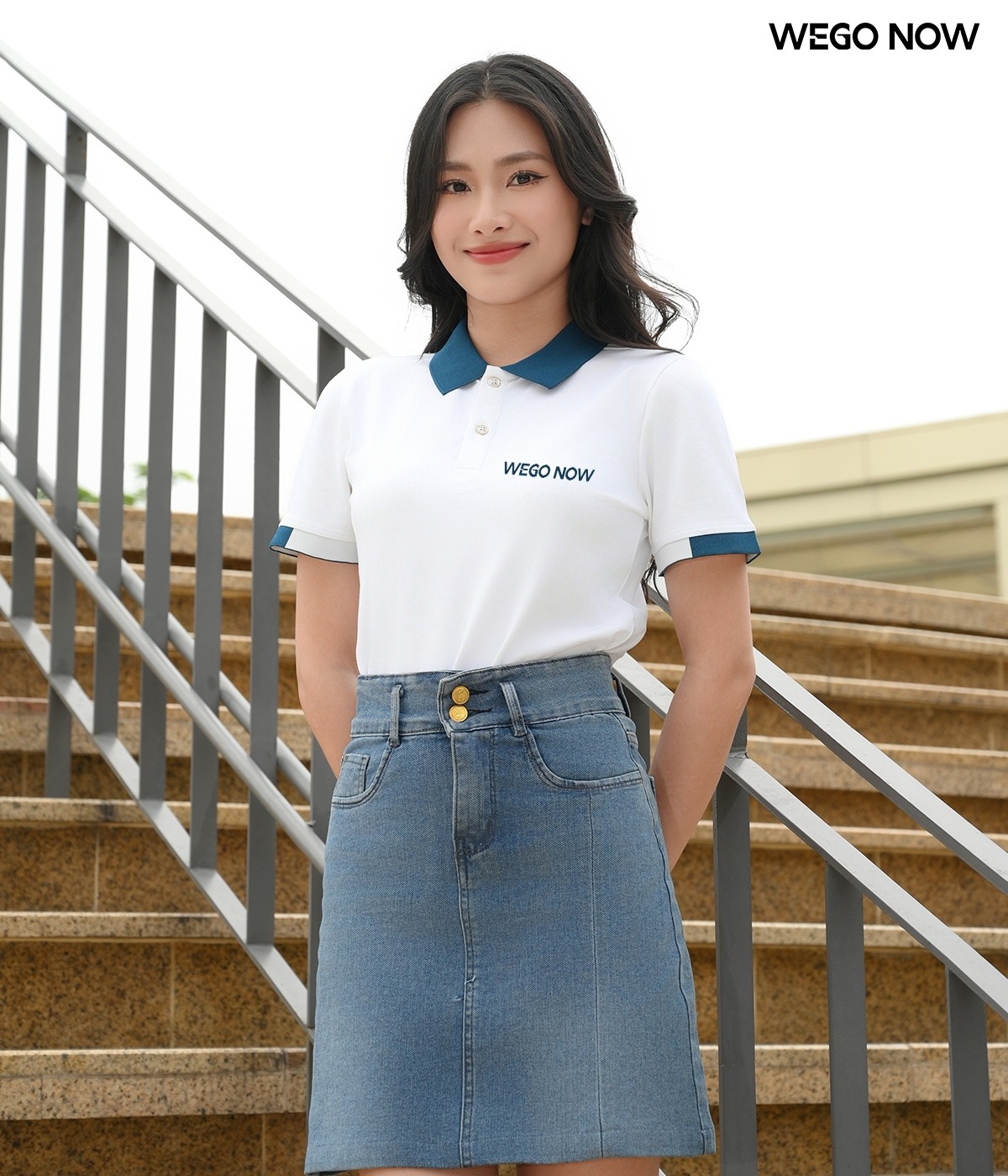Áo phông thun đồng phục Minimal Polo: Màu trắng phối cổ dệt màu cổ vịt 01