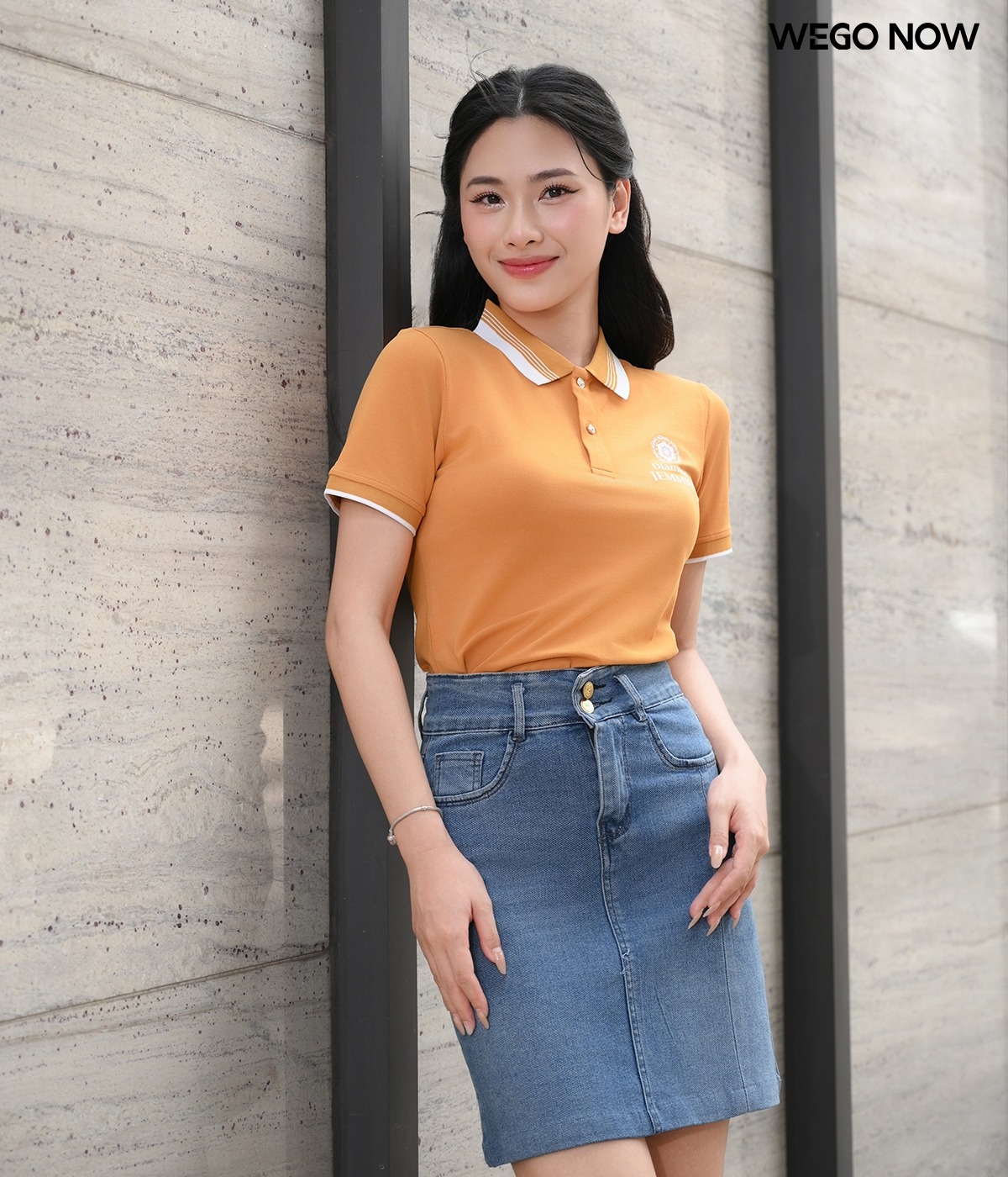 Áo phông thun đồng phục Minimal Polo: Màu vàng mía phối trắng lé 3 trắng 02