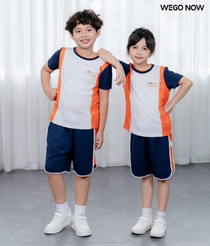 Áo thun phông Đồng phục mầm non màu trắng phối cam