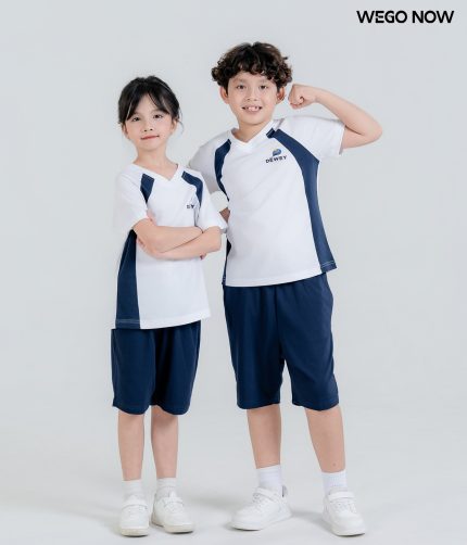 Áo thun phông Đồng phục học sinh màu trắng phối xanh than