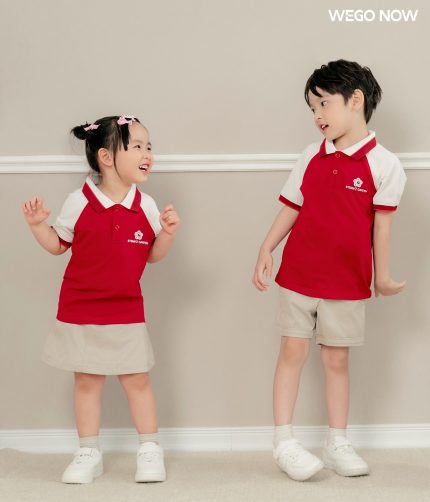 Áo thun phông Đồng phục mầm non màu đỏ đô phối trắng