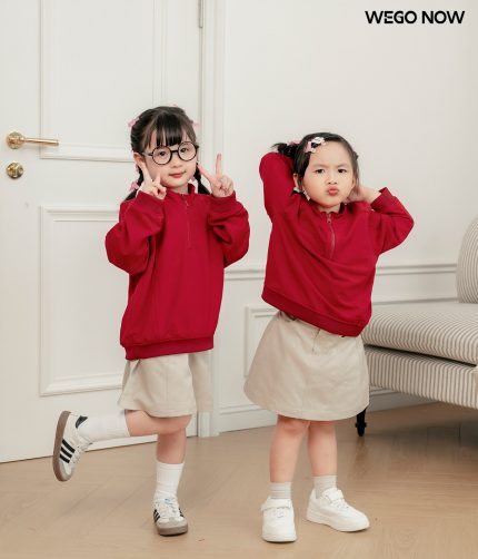 Áo sweater đồng phục mầm non màu đỏ đô