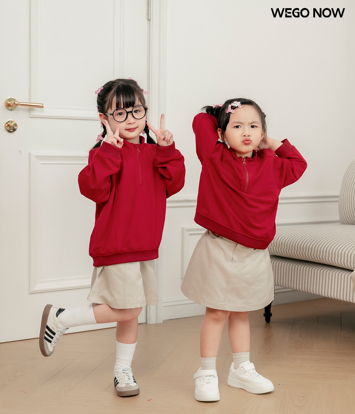 Áo sweater đồng phục mầm non màu đỏ đô