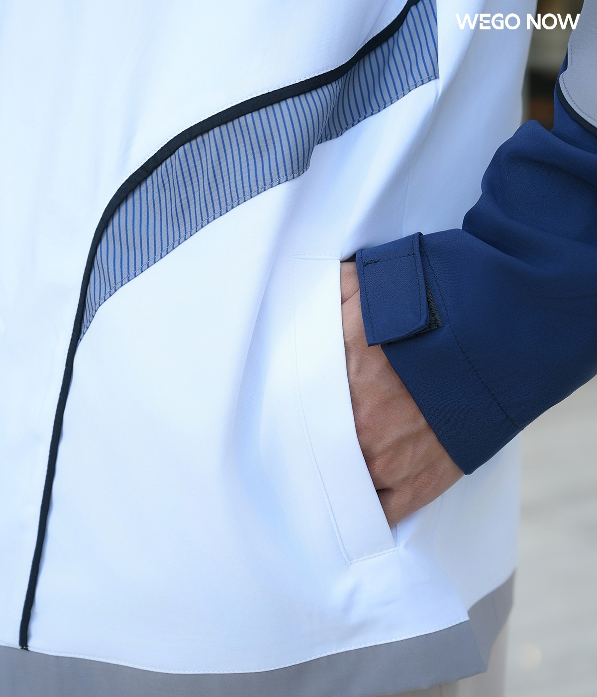 Đồng phục áo gió Nano Protect Plus màu trắng phối ghi và xanh đen 01 - Ảnh 3