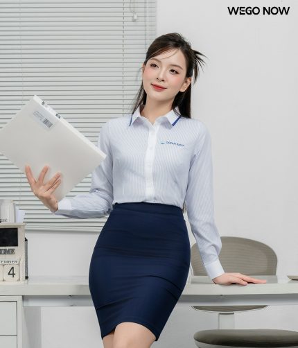 Đồng phục áo sơ mi kẻ xanh trắng Ocean Bank
