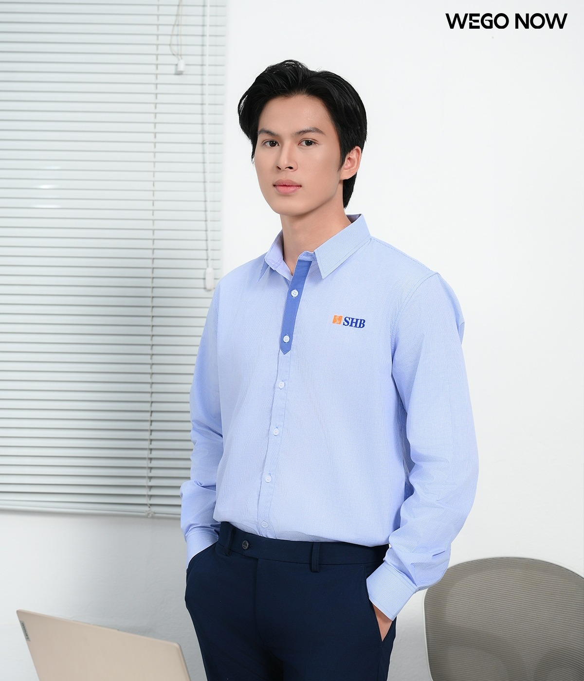 Đồng phục áo sơ mi kẻ phối xanh SHB