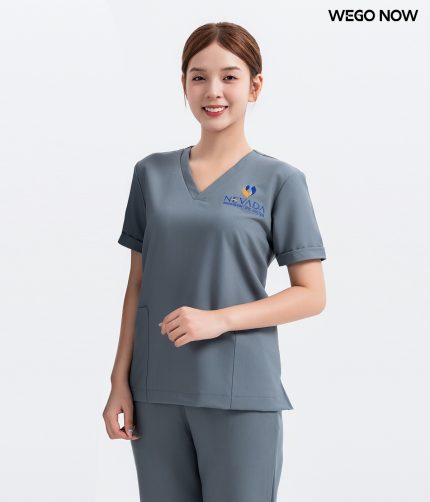 Đồng phục spa Màu ghi cổ V 01