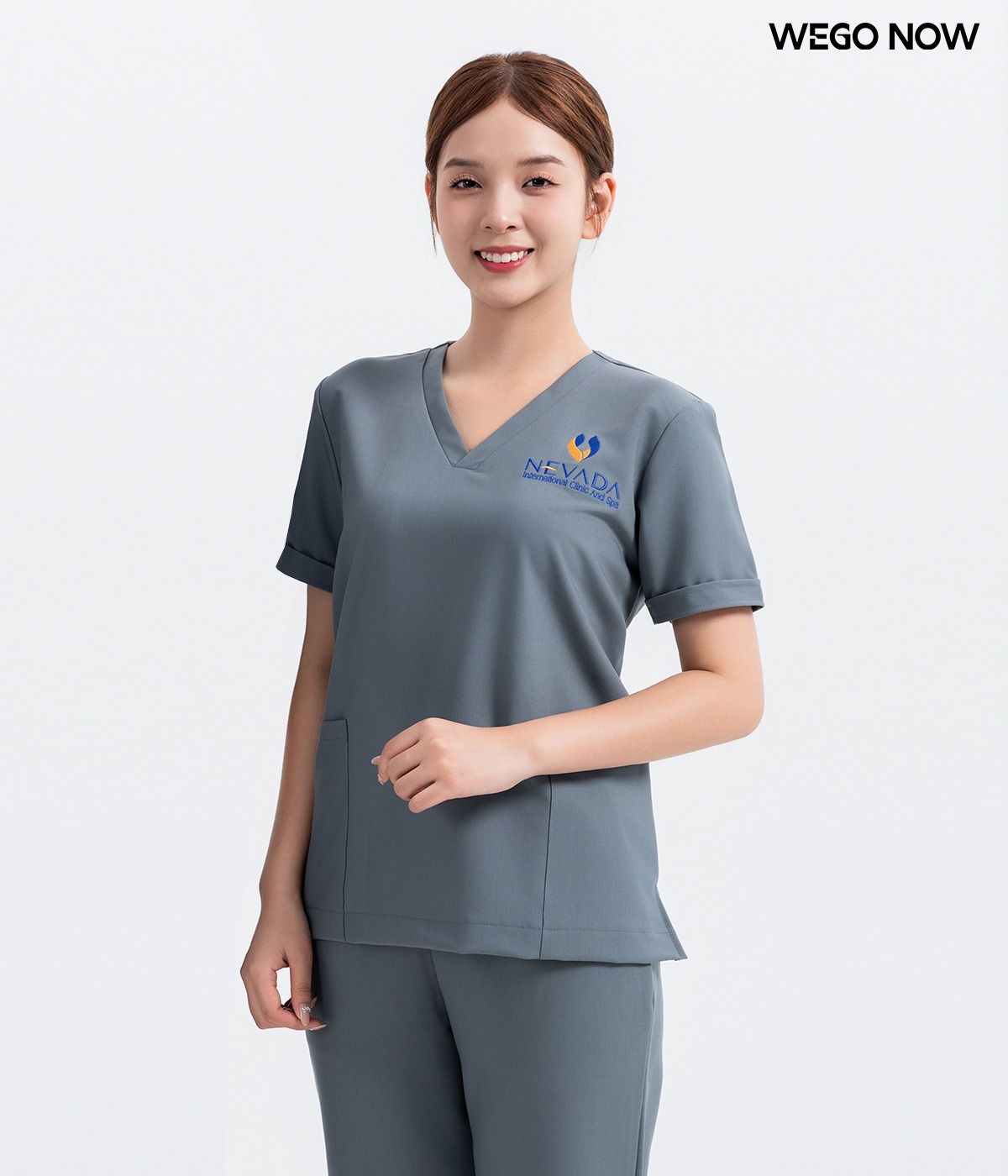 Đồng phục spa Màu ghi cổ V 01