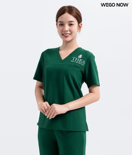 Đồng phục spa Màu xanh lá cổ V 01