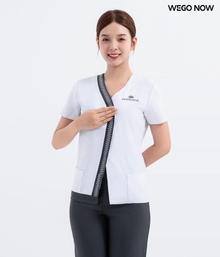 Đồng phục spa Màu trắng phối xám 02
