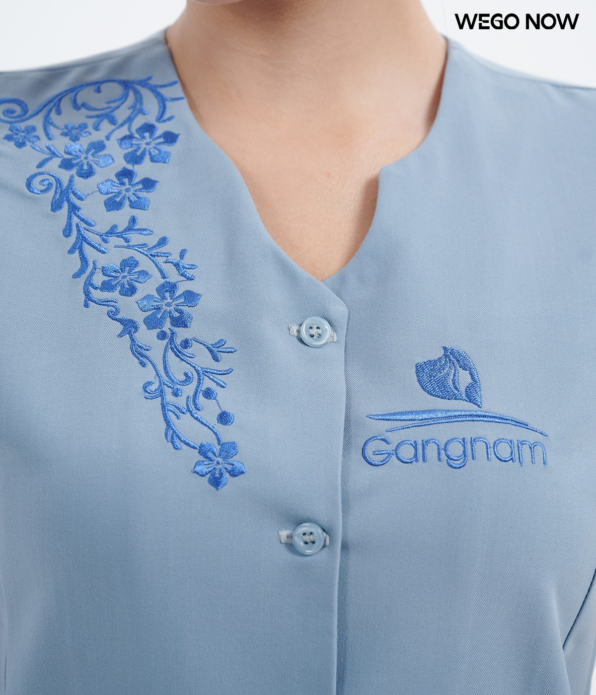 Đồng phục spa Màu xanh xám cổ cách điệu 01 - Ảnh 2